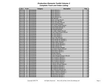 Complete Track and Index Listing Production ... - SoundDogs.com