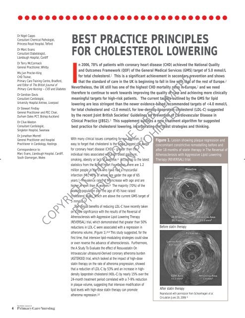 Best Practice Principles For cholesterol lowering - The British ...