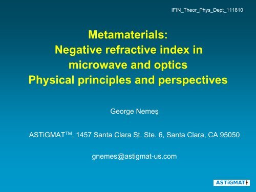 Metamaterials: Negative refractive index in ... - Theory.nipne.ro