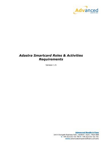 Adastra Smartcard Roles & Activities Requirements - NHS ...