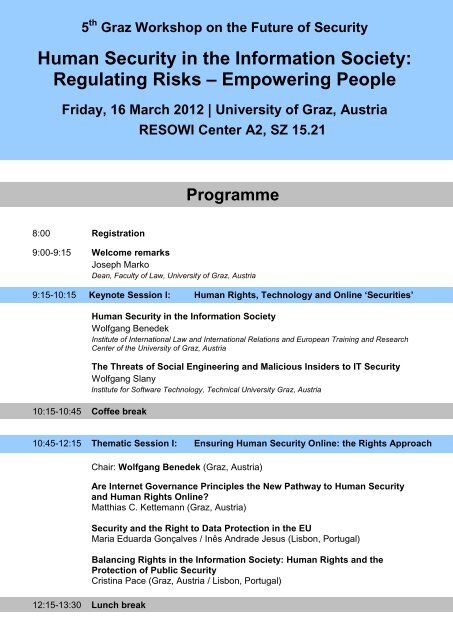 Graz Workshop on the Future of Security Human ... - ETC Graz