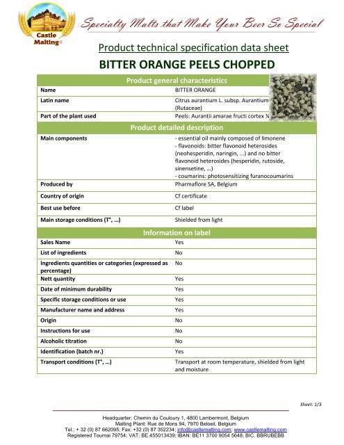 BITTER ORANGE PEELS CHOPPED - Castle Malting