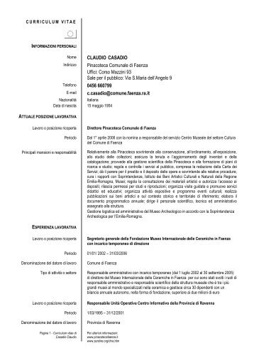 Curriculum Casadio Claudio - Comune di Faenza
