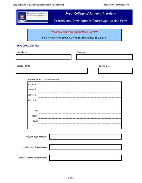 Short course application form 20092010 - Institute of Leadership