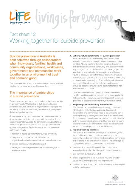 Fact sheet 12: Working together for suicide prevention (406.23KB)