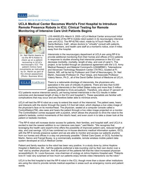Ucla Medical Center Becomes World S First Intouch Health