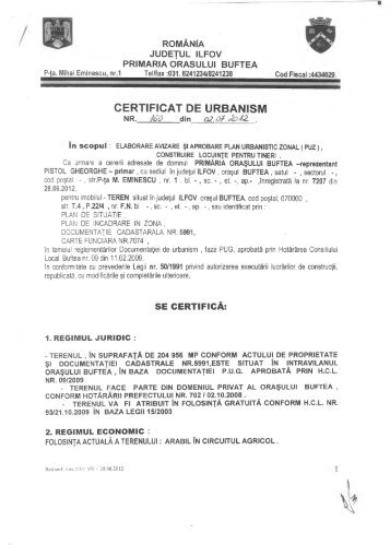 Click pentru certificatul de urbanism in format PDF - Primaria buftea