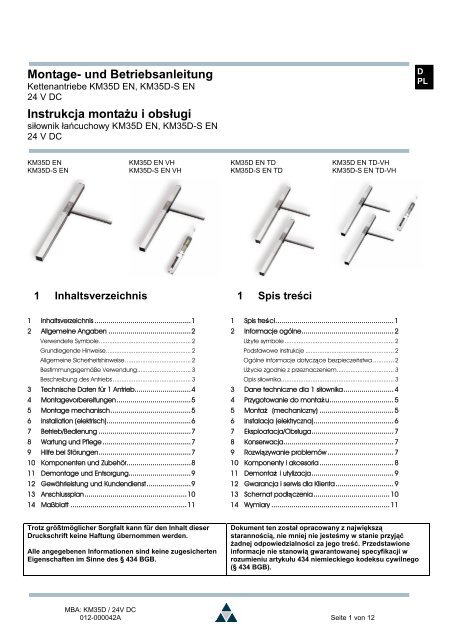 Montage- und Betriebsanleitung Instrukcja montaÅ¼u i obsÅugi - AFG ...