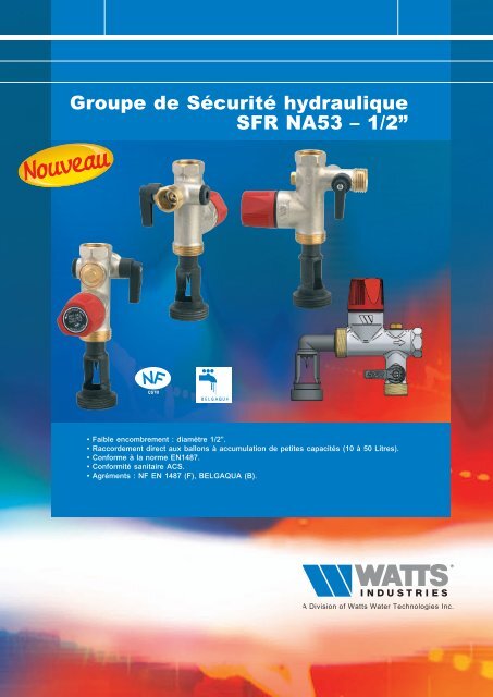 Groupe de SÃƒÂ©curitÃƒÂ© hydraulique SFR NA53 Ã¢Â€Â“ 1/2Ã¢Â€Â - Watts Industries