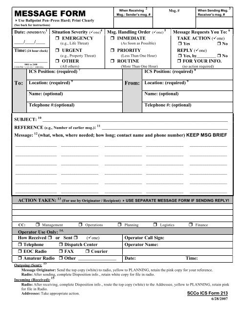 ICS-213 Message Form - Santa Clara County Ares/Races