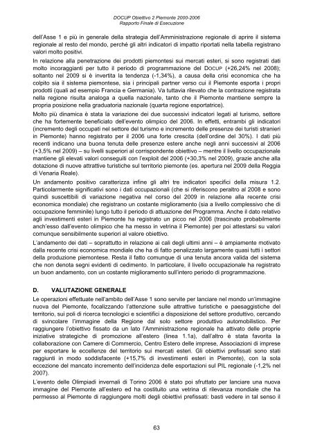 Rapporto finale di esecuzione - Regione Piemonte