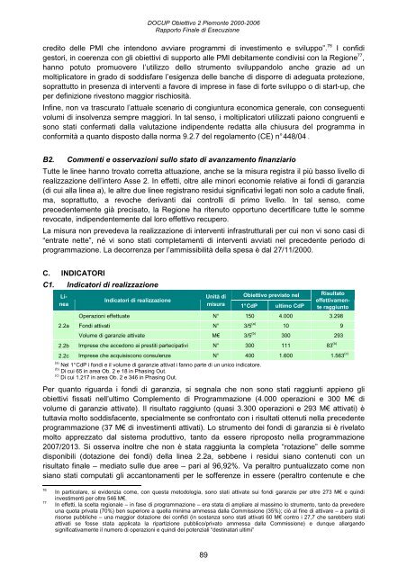 Rapporto finale di esecuzione - Regione Piemonte