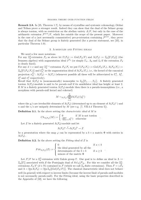 ASPECTS OF IWASAWA THEORY OVER FUNCTION FIELDS 1 ...