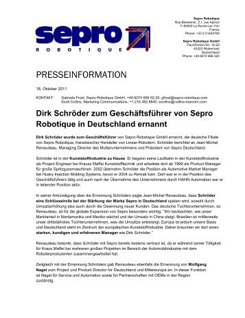 Dirk Schröder zum Geschäftsführer von Sepro Robotique in ...