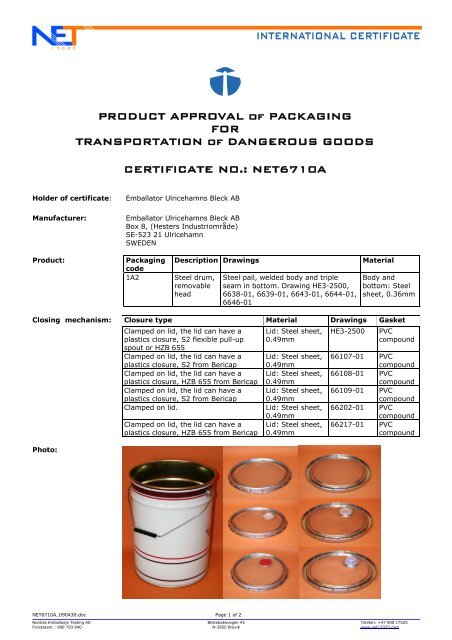 Product approval of Packaging for Dangerous Goods