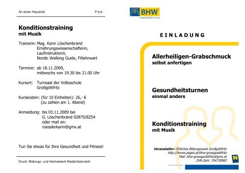 Allerheiligen-Grabschmuck Gesundheitsturnen Konditionstraining ...