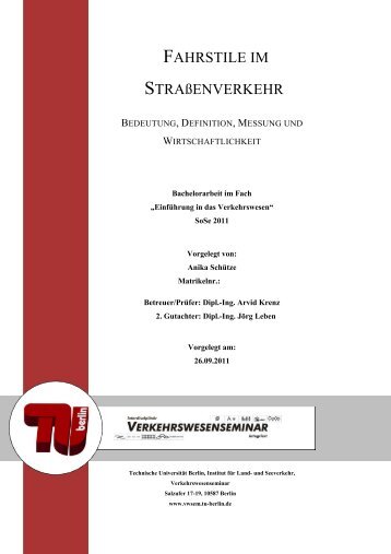 Kurzfassung (PDF, 81,7 KB) - Verkehrswesenseminar - TU Berlin