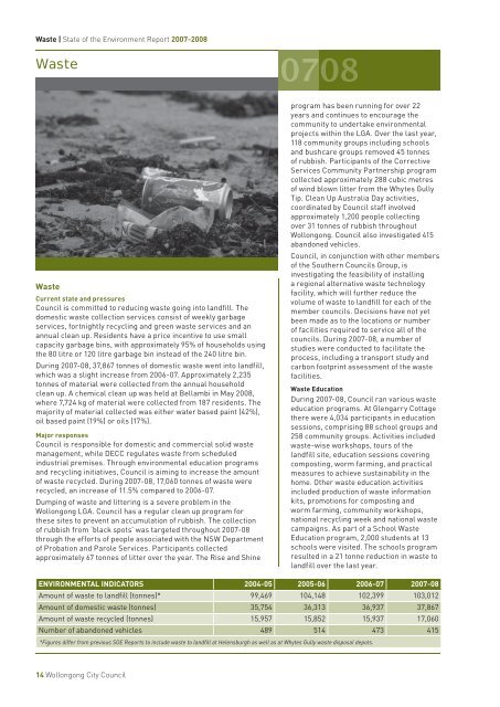 State of Environment Report 2007-08 - Wollongong City Council