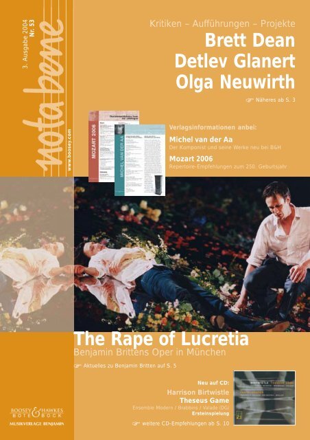 Brett Dean Detlev Glanert Olga Neuwirth The Rape of Lucretia