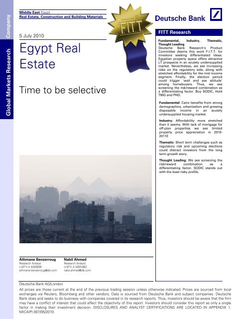 Deutsche Bank - Egypt Real Estate - (6th of July 2010) - SODIC