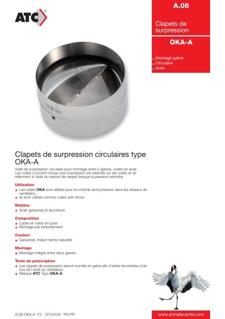 Clapets de surpression circulaires type OKA-A - Air Trade Centre