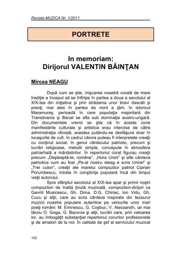 In memoriam: dirijorul Valentin Băinţan - UCMR