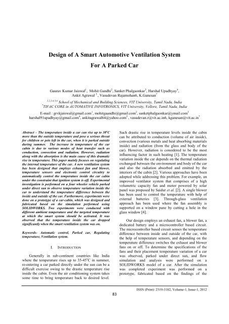 Design of A Smart Automotive Ventilation System For A ... - IRD India