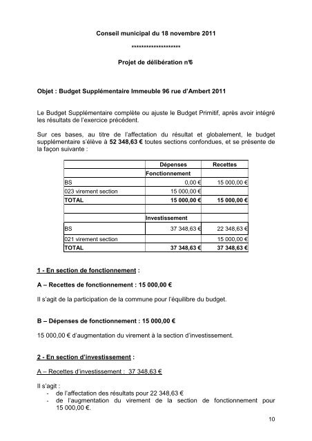 Dossier Conseil Municipal 18.11.2011 - Ville de Saint Jean de Braye