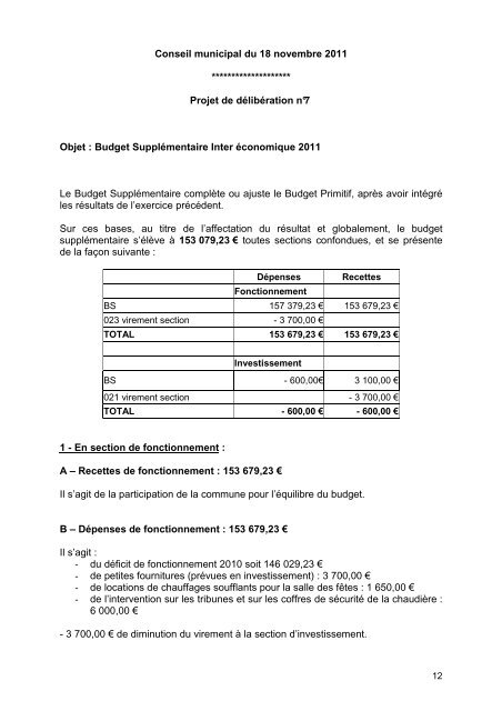 Dossier Conseil Municipal 18.11.2011 - Ville de Saint Jean de Braye