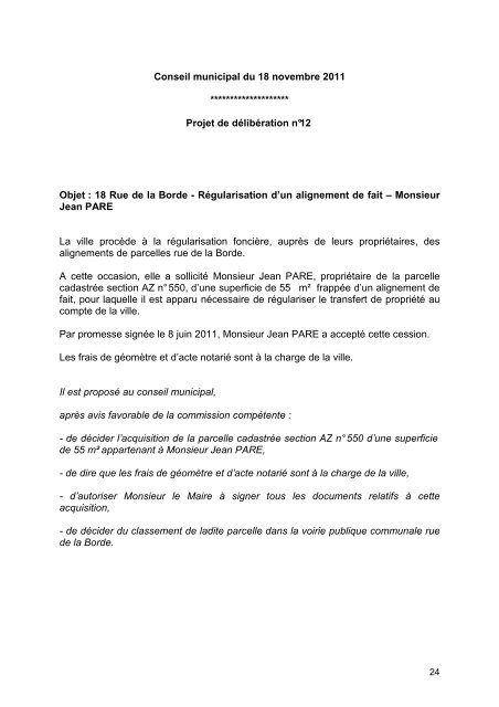 Dossier Conseil Municipal 18.11.2011 - Ville de Saint Jean de Braye