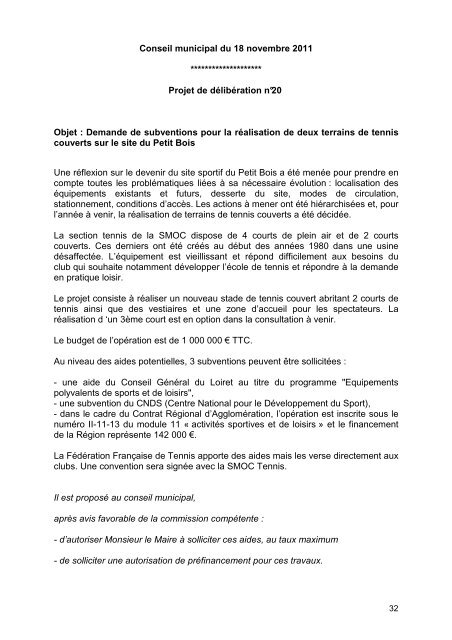 Dossier Conseil Municipal 18.11.2011 - Ville de Saint Jean de Braye