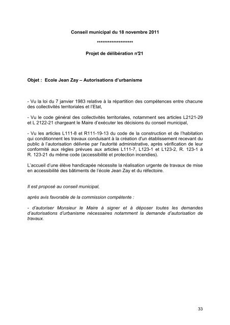 Dossier Conseil Municipal 18.11.2011 - Ville de Saint Jean de Braye