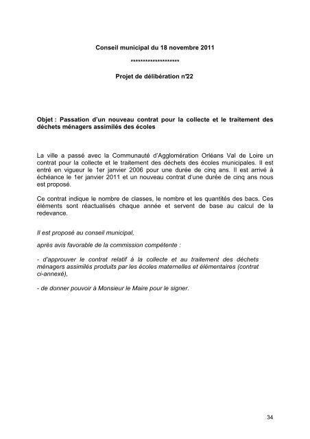 Dossier Conseil Municipal 18.11.2011 - Ville de Saint Jean de Braye