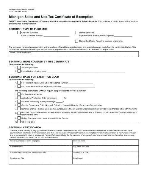 Michigan Sales Tax Exemption Form 2023 Printable Forms Free Online 3776
