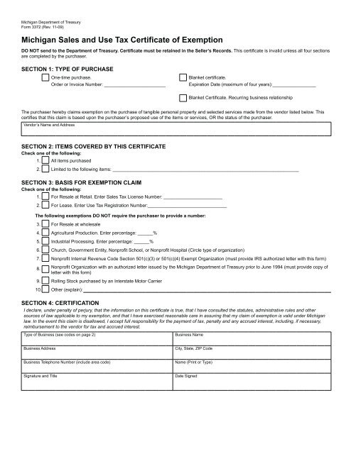 MI Sales Tax Exemption Form Animart