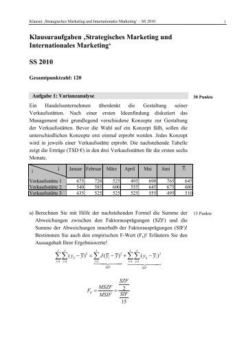 Klausuraufgaben âStrategisches Marketing und Internationales ...