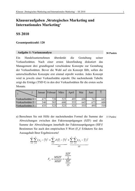 Klausuraufgaben âStrategisches Marketing und Internationales ...