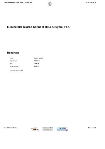 Eliminatoire Migros-Sprint et MilLe Gruyère- FFA Résultats