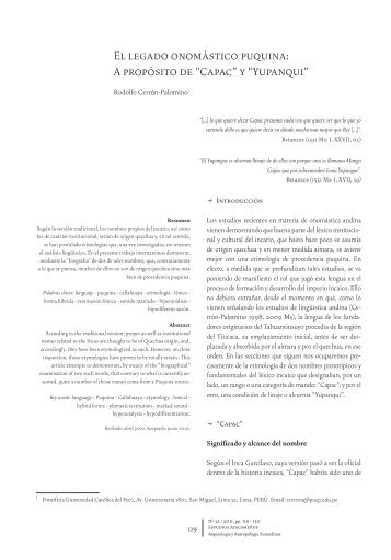 El legado onomástico puquina: A propósito de “Capac” y ... - SciELO