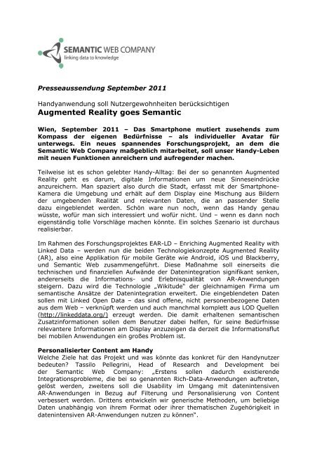 30.09.2011 Presseinformation Augmented Reality goes Semantic