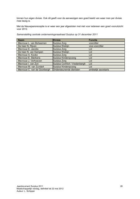 Maatschappelijk verslag 2011 - Surplus Groep