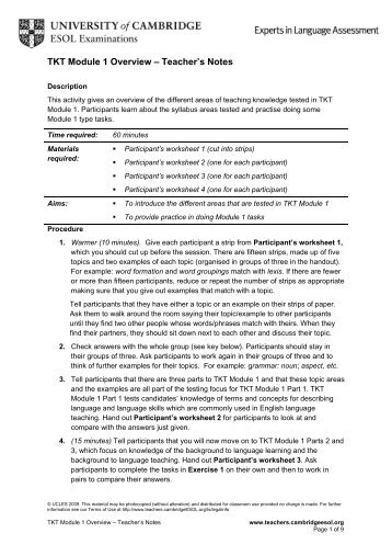 TKT Module 1 Overview â Teacher's Notes - Finchpark