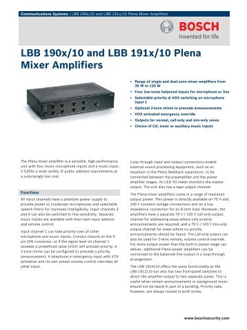 LBB 190x/10 and LBB 191x/10 Plena Mixer Amplifiers - WES ...