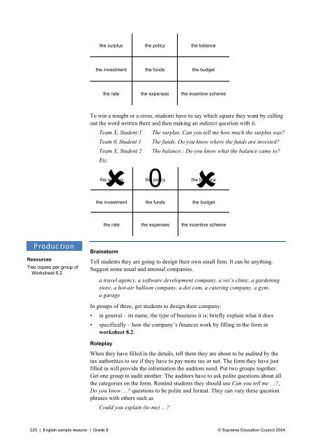 English lesson plans for Grade 8