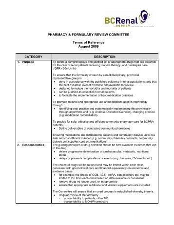 Pharmacy & Formulary Review Committee ... - BC Renal Agency