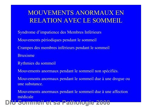 Comportements moteurs anormaux au cours du sommeil - SPLF