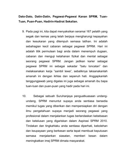 Ucapan Ketua Pesuruhjaya SPRM Sempena Majlis Perbarisan ...