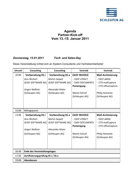 Agenda Partner-Kick-off Vom 13.-15. Januar 2011 - Schleupen AG