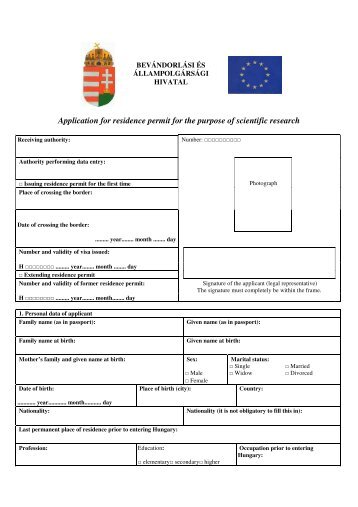 Application for residence permit for the purpose of scientific research