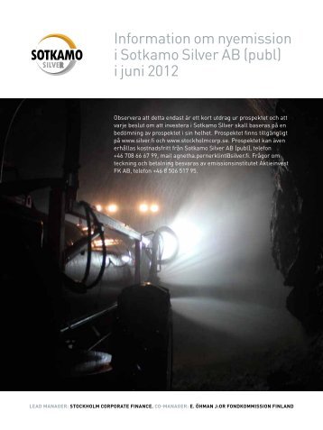 Information om nyemission i Sotkamo Silver AB (publ) i juni 2012